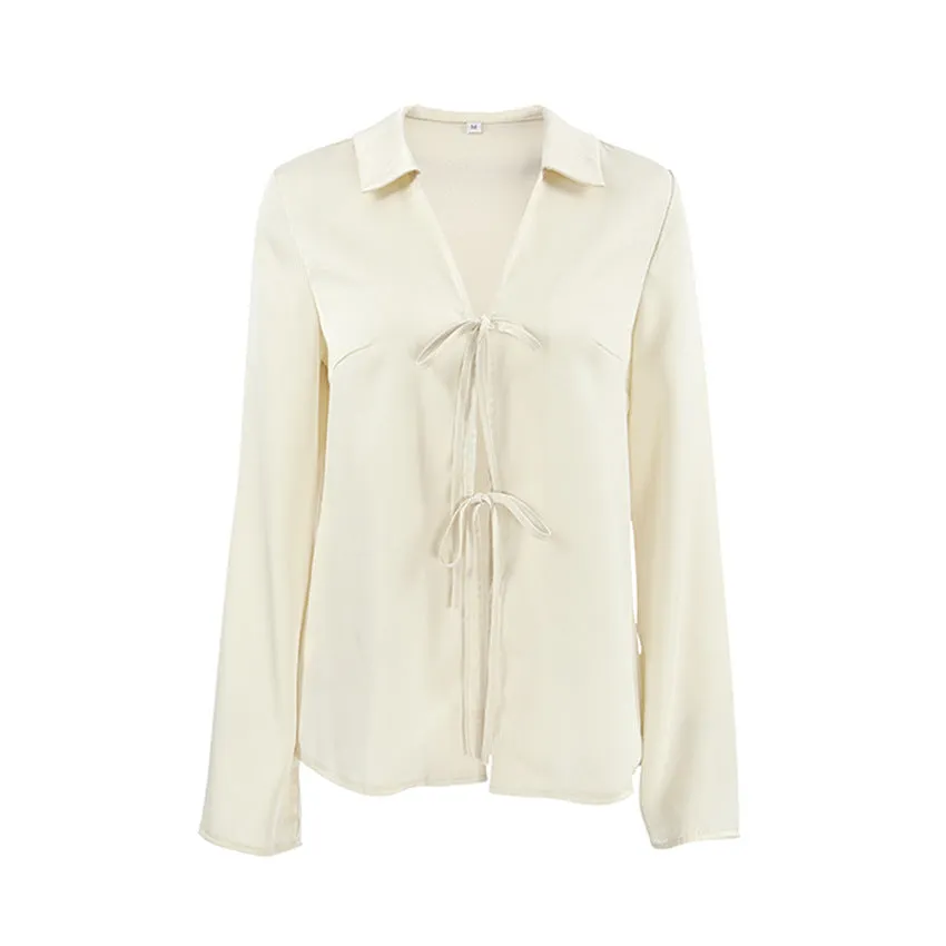 Tie Bow Front Long Sleeves Top