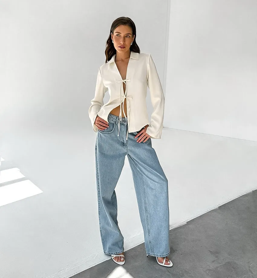 Tie Bow Front Long Sleeves Top