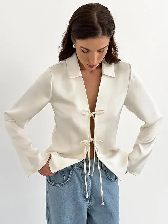 Tie Bow Front Long Sleeves Top