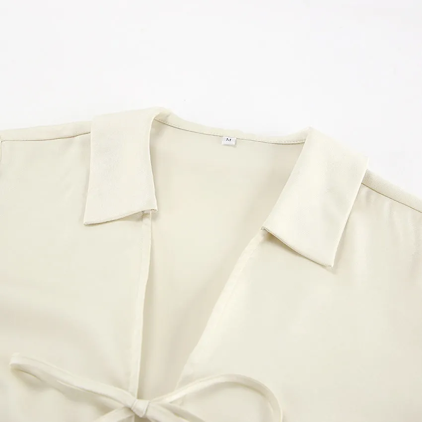 Tie Bow Front Long Sleeves Top