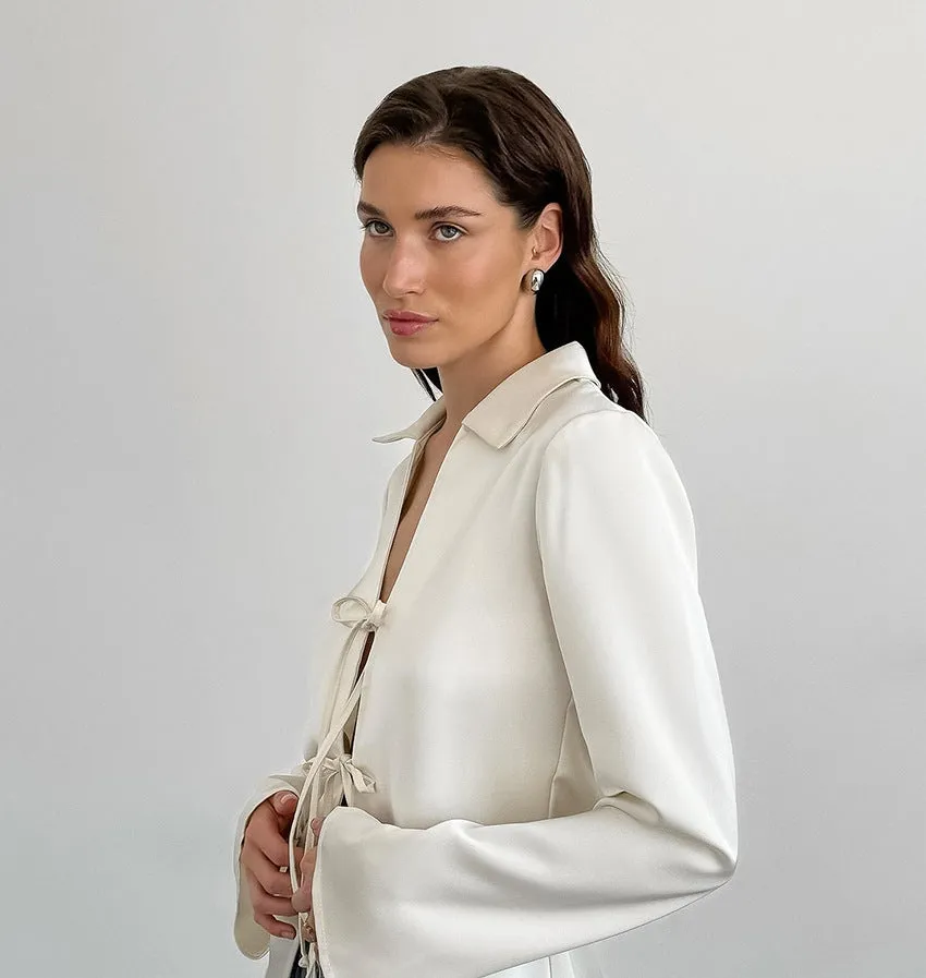 Tie Bow Front Long Sleeves Top