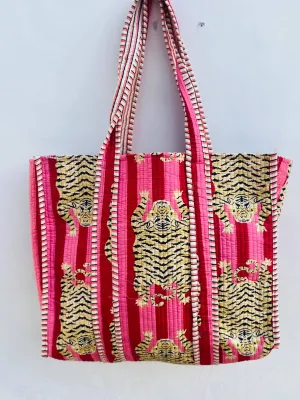 Tiger Print Quilted Cotton Tote Bag