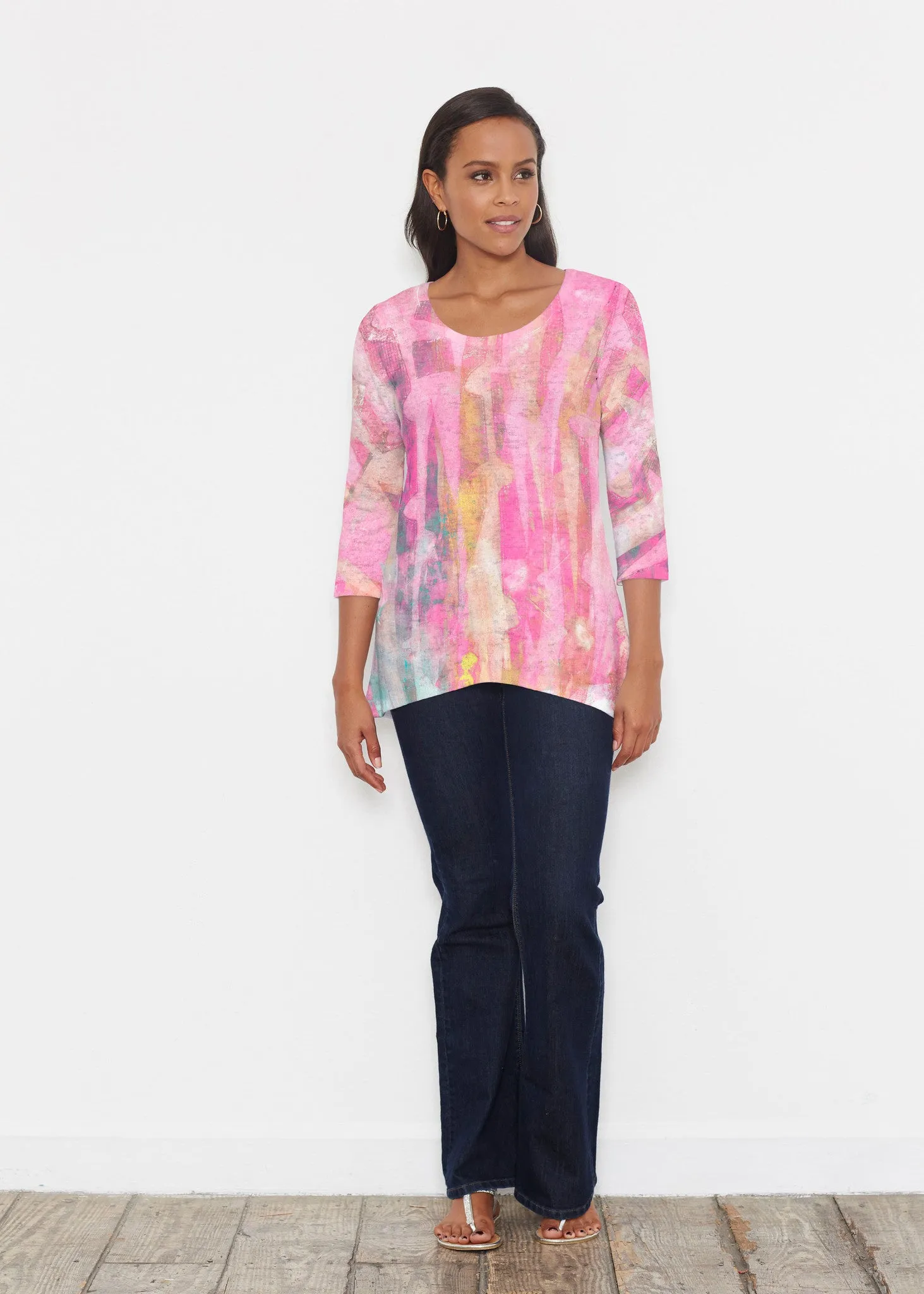 Tiki Pink (15040) ~ Katherine Hi-Lo Thermal Tunic