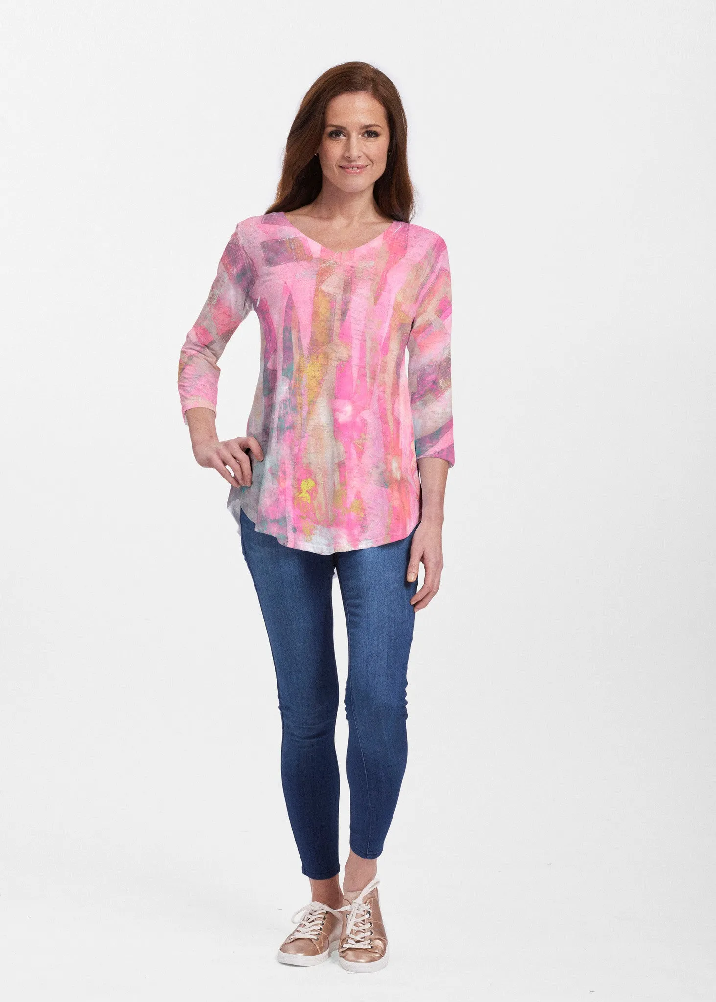 Tiki Pink (15040) ~ Signature V-neck Flowy Tunic