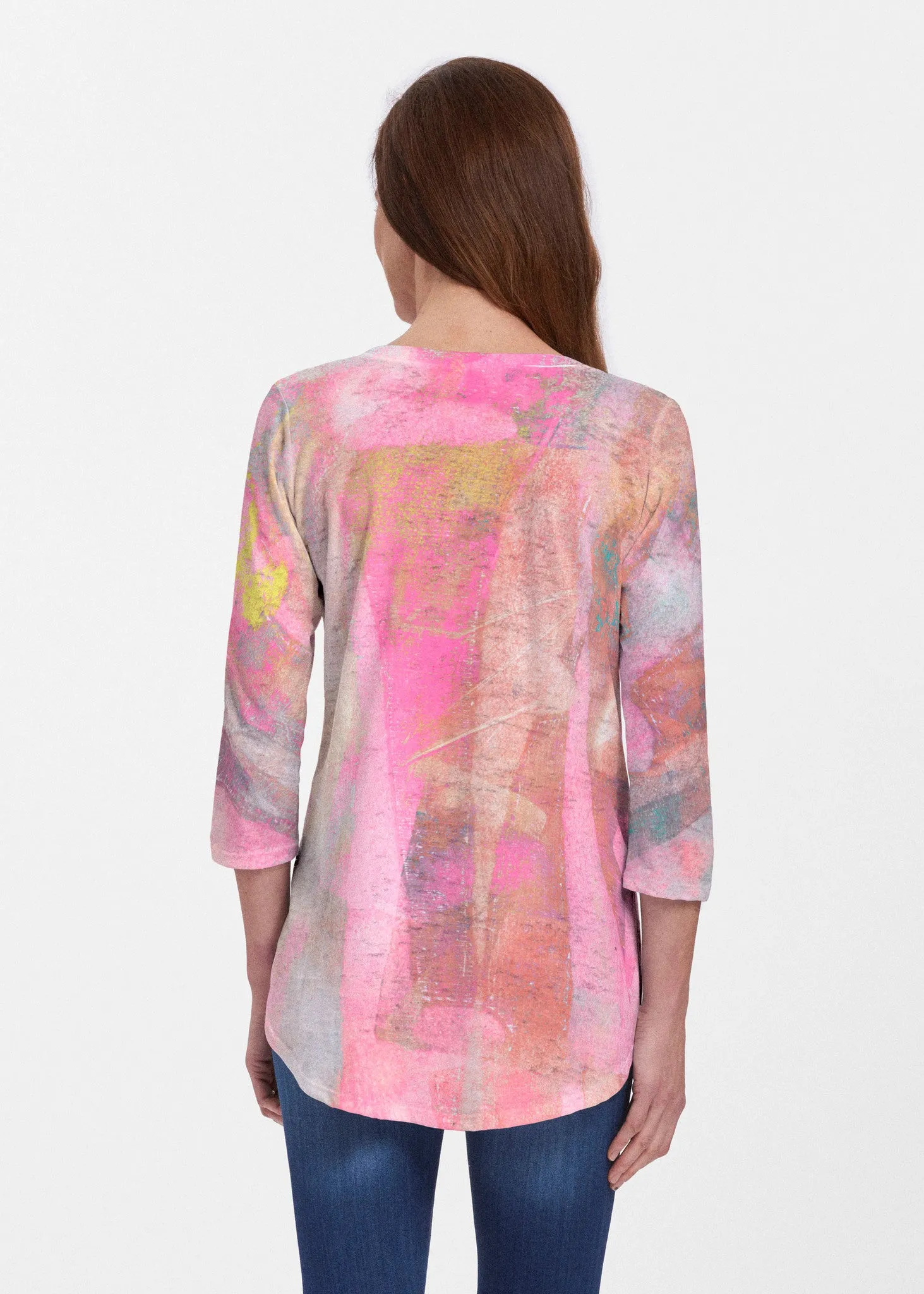 Tiki Pink (15040) ~ Signature V-neck Flowy Tunic