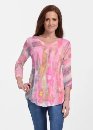 Tiki Pink (15040) ~ Signature V-neck Flowy Tunic