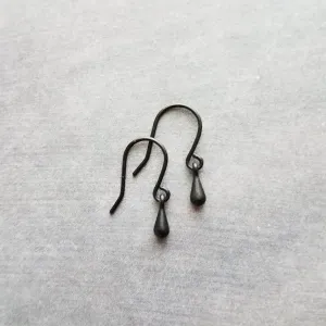 Tiny Black Drop Earrings, very small teardrop earring, dainty black earring, plain black drop earring, simple black earring, black tear drop