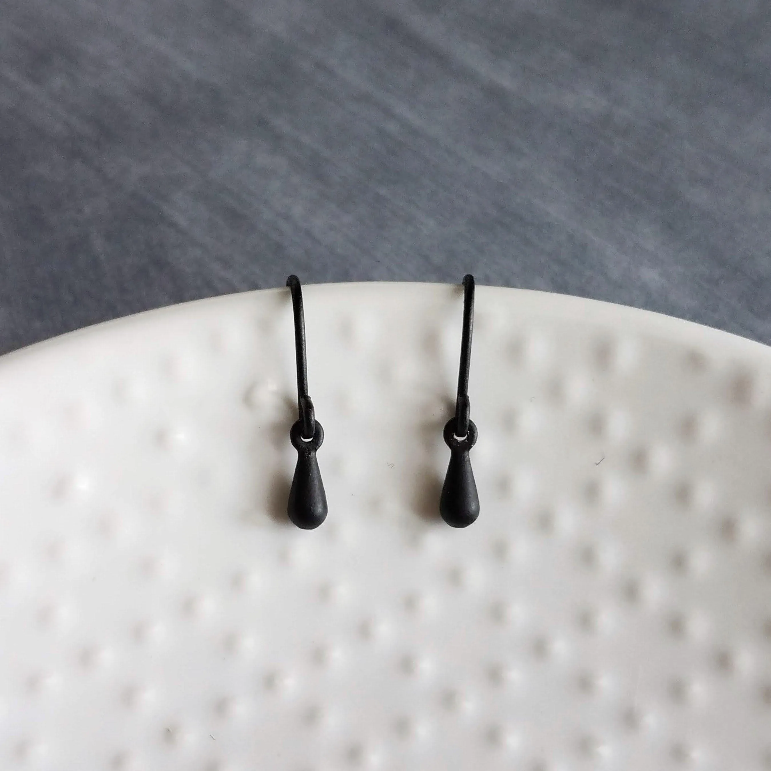 Tiny Black Drop Earrings, very small teardrop earring, dainty black earring, plain black drop earring, simple black earring, black tear drop