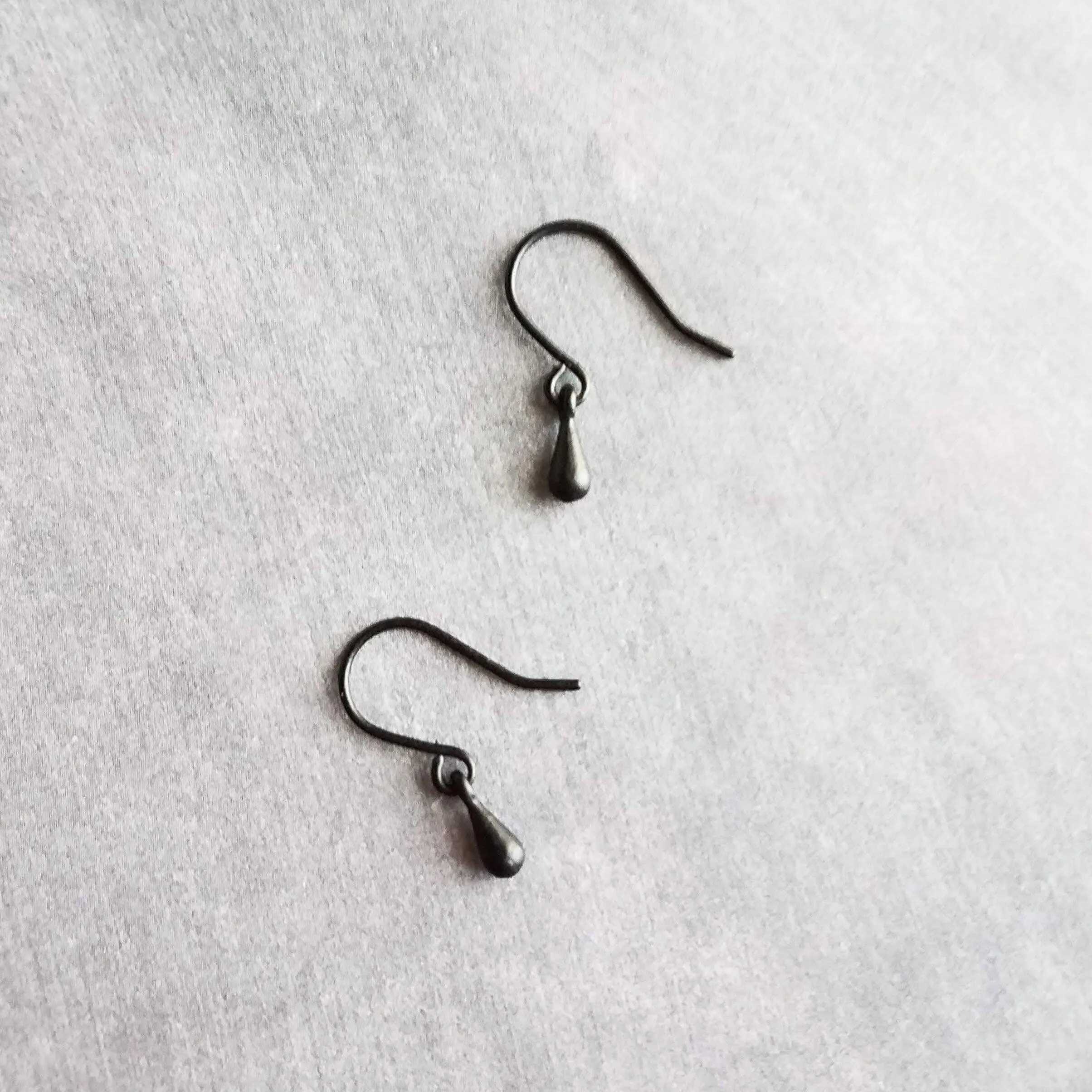 Tiny Black Drop Earrings, very small teardrop earring, dainty black earring, plain black drop earring, simple black earring, black tear drop