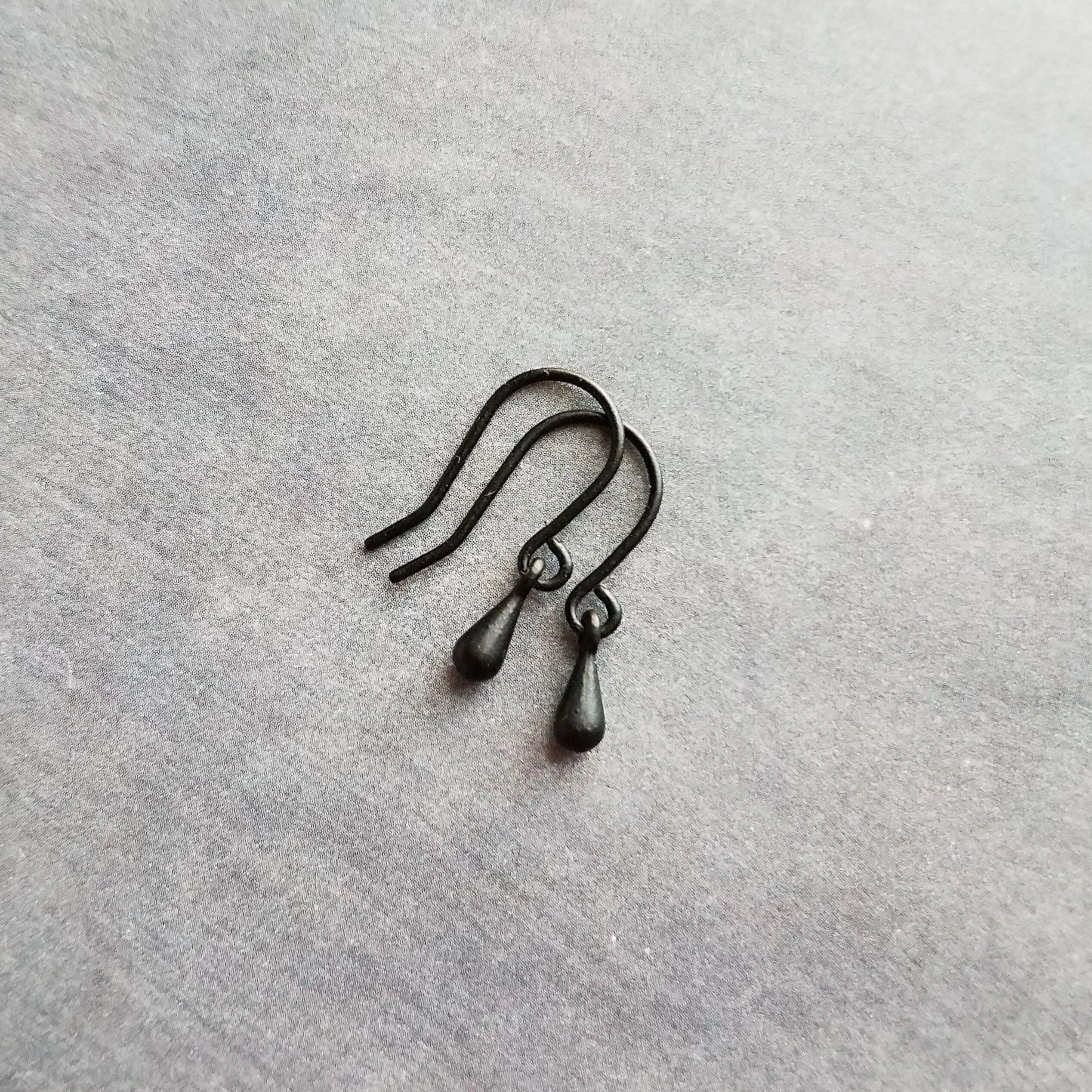 Tiny Black Drop Earrings, very small teardrop earring, dainty black earring, plain black drop earring, simple black earring, black tear drop