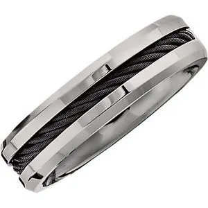 Titanium with Black Stainless Steel Cable Band T101 - 6 mm