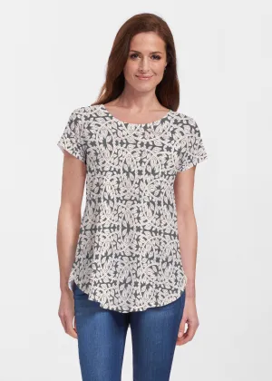 Topiary Cream (7581) ~ Signature Short Sleeve Scoop Neck Flowy Tunic