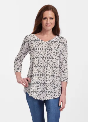 Topiary Cream (7581) ~ Signature V-neck Flowy Tunic