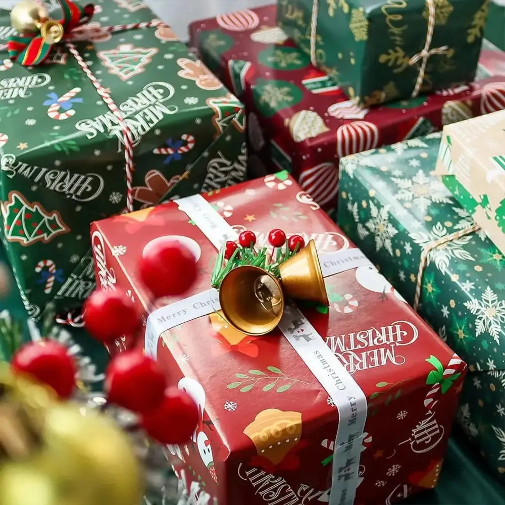 Traditional Christmas Wrapping Paper Set in Festive Colors