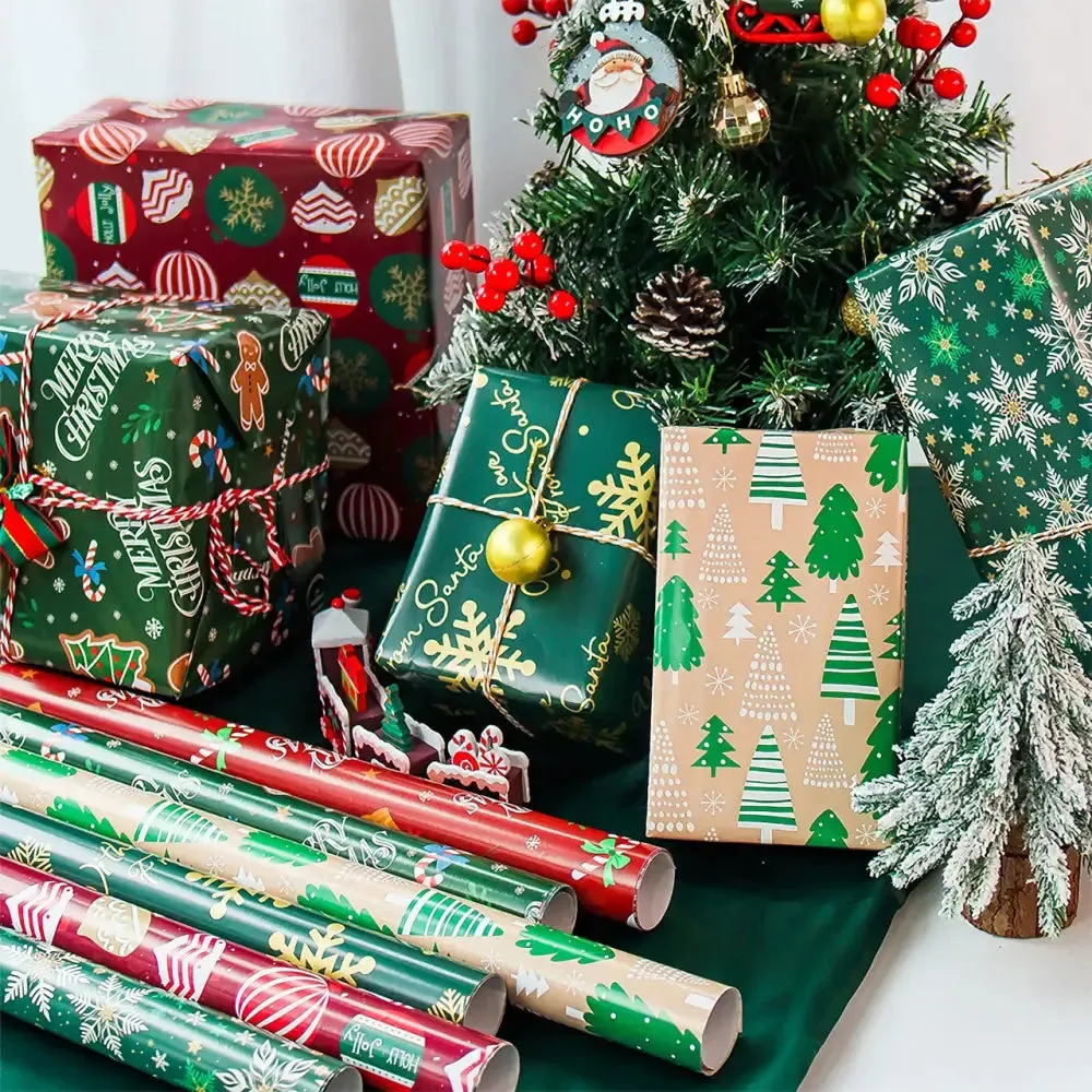Traditional Christmas Wrapping Paper Set in Festive Colors