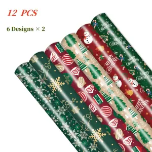 Traditional Christmas Wrapping Paper Set in Festive Colors