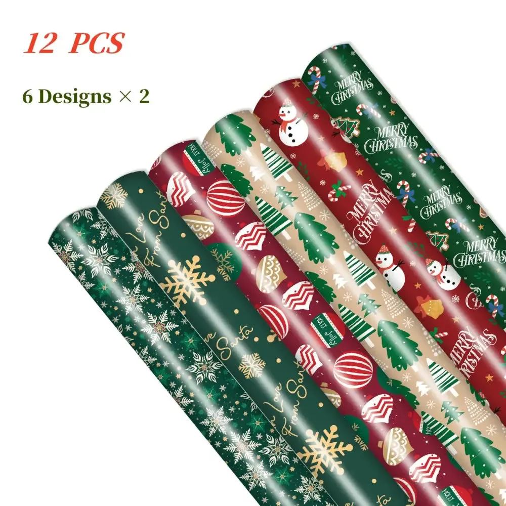 Traditional Christmas Wrapping Paper Set in Festive Colors