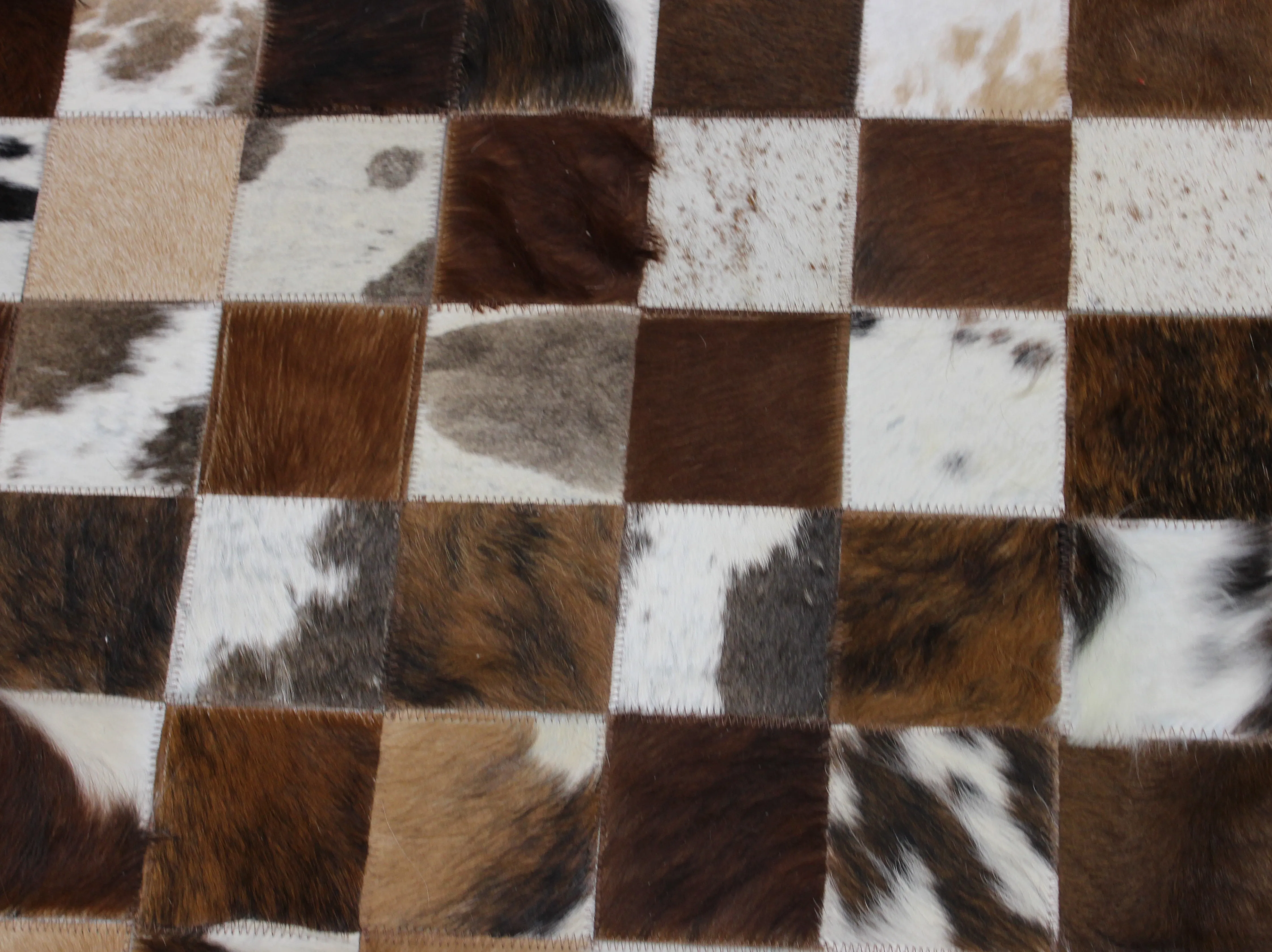 Tricolor Patchwork Cowhide Rug – 7.5ft x 5.7ft  Premium Cowhide Rug