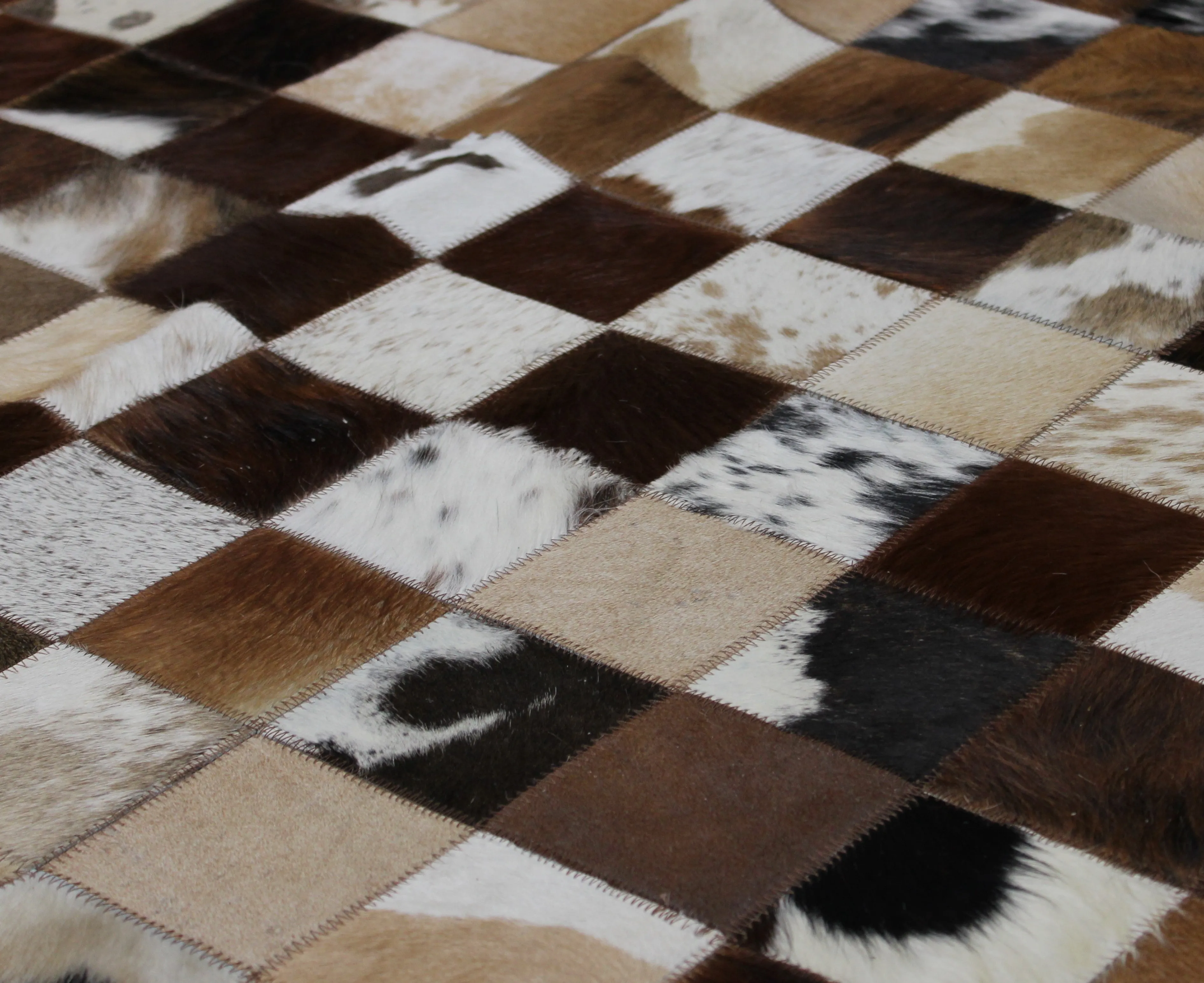 Tricolor Patchwork Cowhide Rug – 7.5ft x 5.7ft  Premium Cowhide Rug