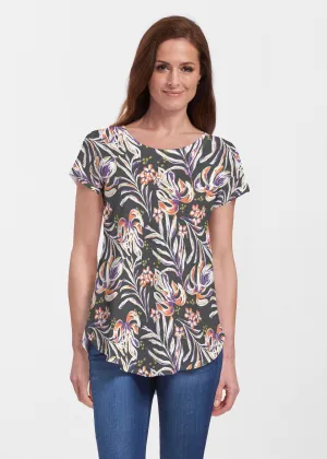 Tropic Palms Black (7611) ~ Signature Short Sleeve Scoop Neck Flowy Tunic