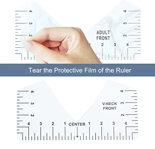 Tshirt-Ruler Guide to Center Vinyl, 9Pcs, Transparent V-Neck/Round PVC Ruler for Alignment, Heat Press, Children Youth Adult, Front and Back Measurement (10in)