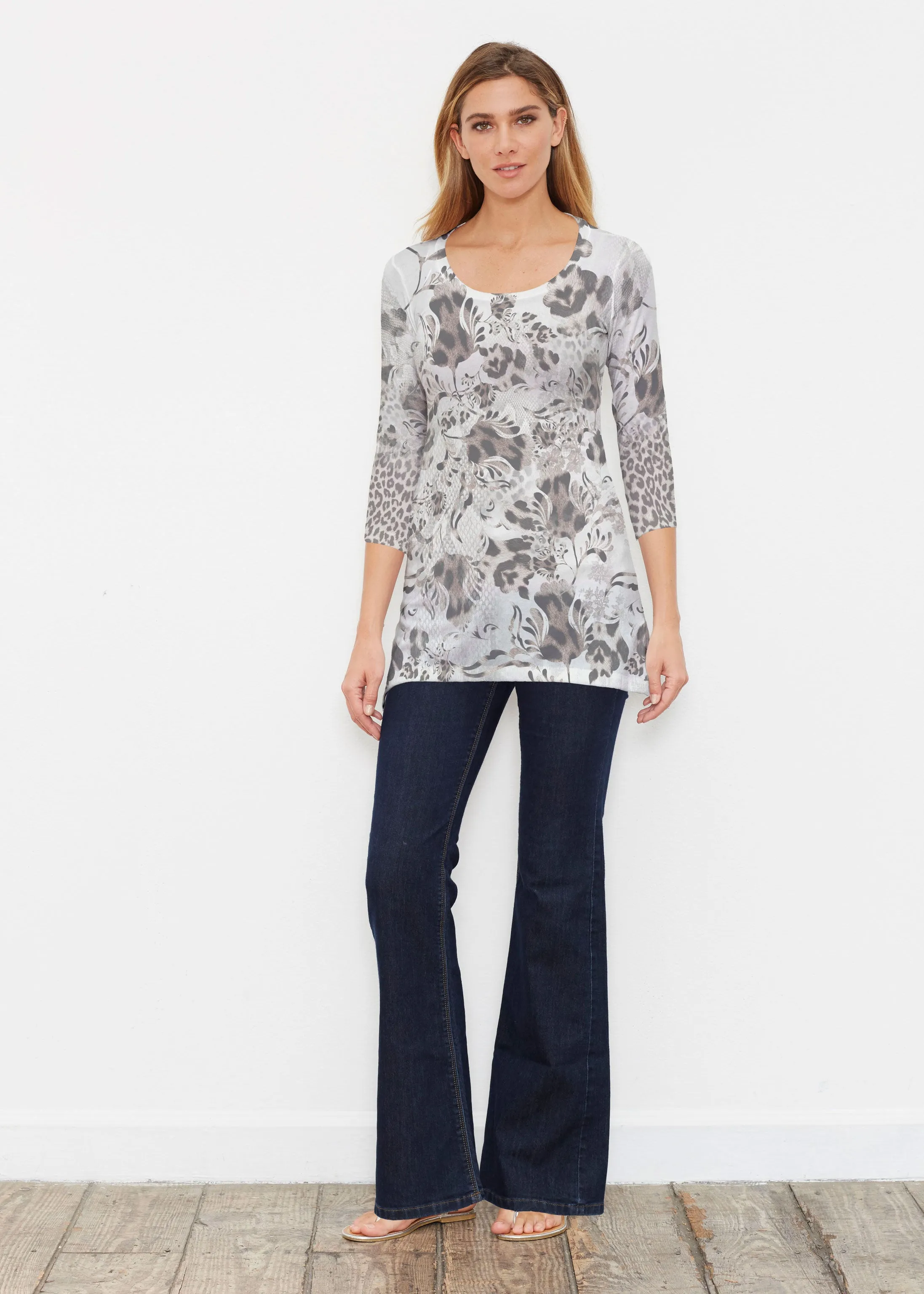 Tulip Leopard Multi (7731) ~ Buttersoft 3/4 Sleeve Tunic