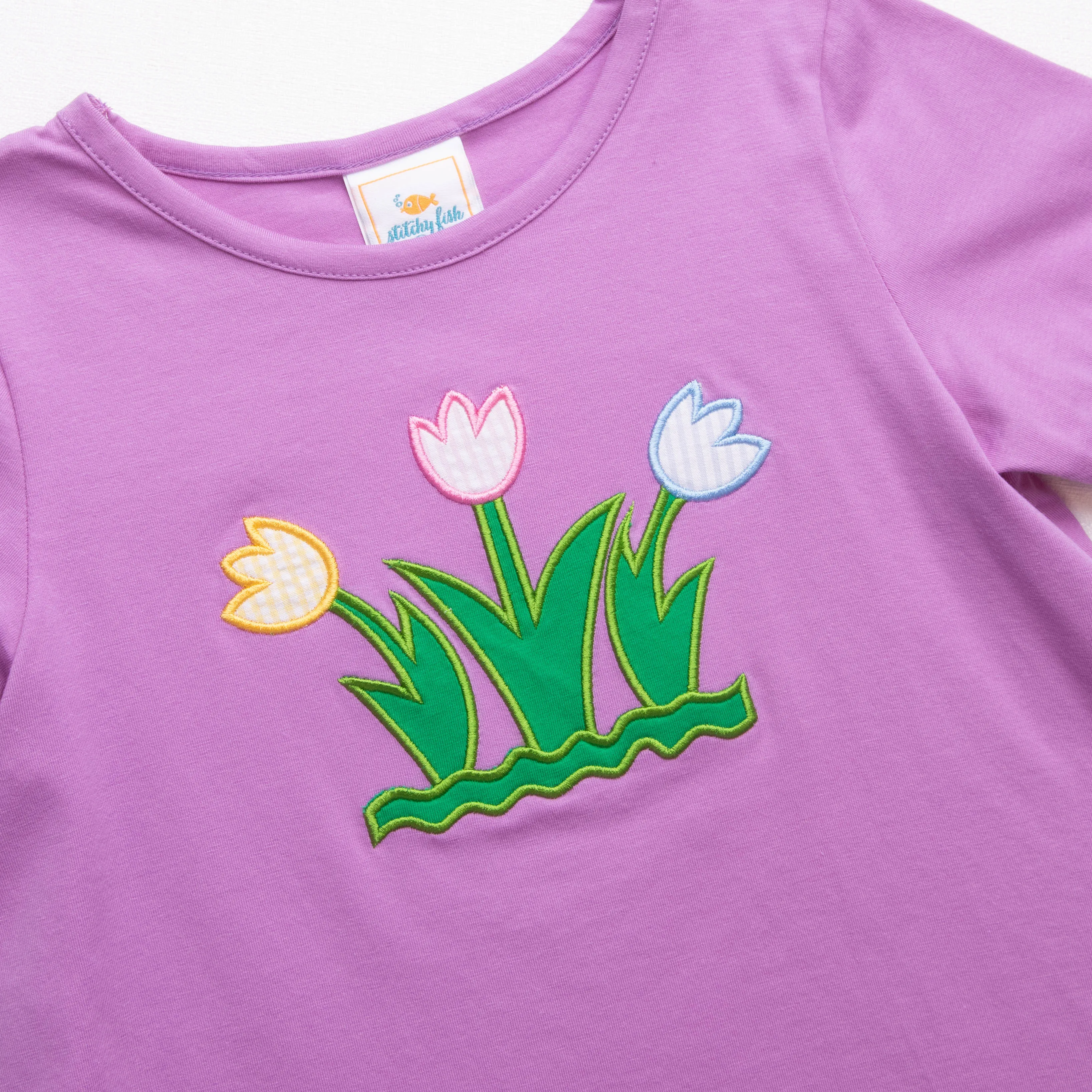 Tulip Trio Applique Shirt, Purple