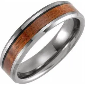 Tungsten Beveled-Edge Band with Acacia Wood Inlay TAR52151 - 6 mm