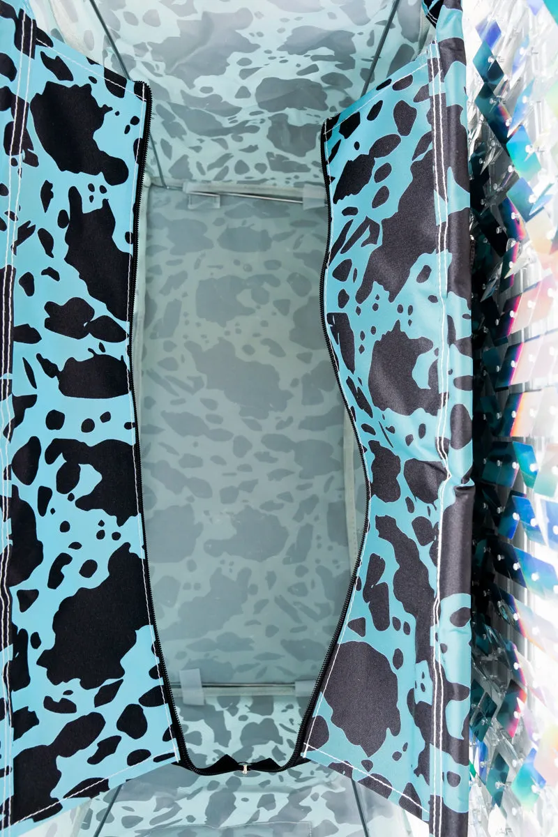 Turquoise Milkin' It Collapsible Double Haul-It-All Basket with Mesh Pockets and Lid