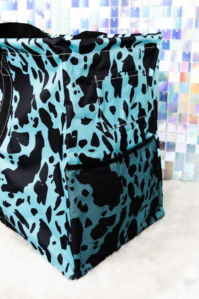 Turquoise Milkin' It Collapsible Double Haul-It-All Basket with Mesh Pockets and Lid
