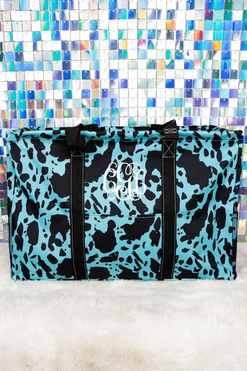 Turquoise Milkin' It Collapsible Double Haul-It-All Basket with Mesh Pockets and Lid