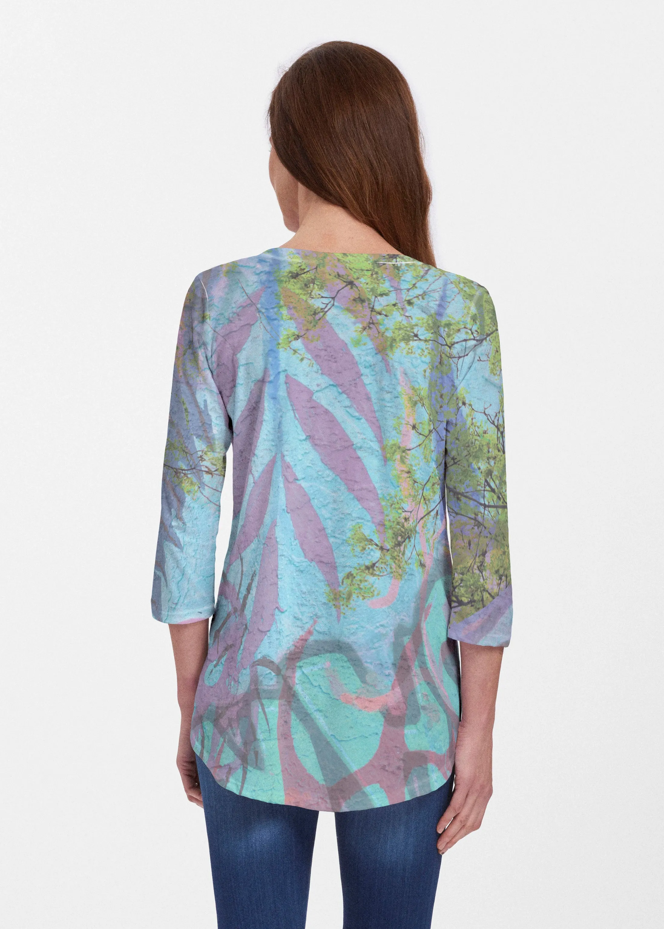 Urban Flora Aqua (25017) ~ Signature V-neck Flowy Tunic