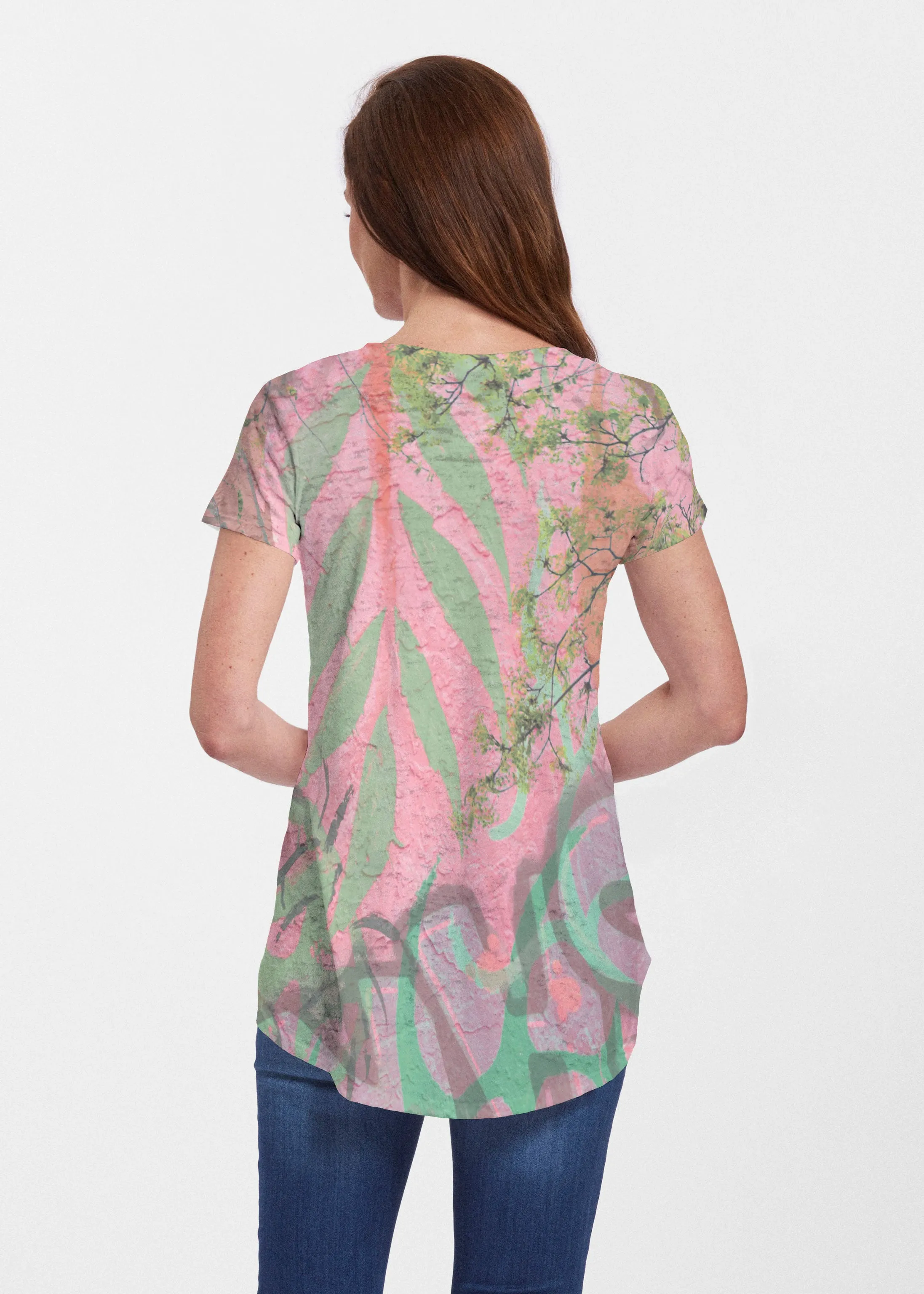 Urban Flora Pink (25018) ~ Signature Short Sleeve Scoop Neck Flowy Tunic