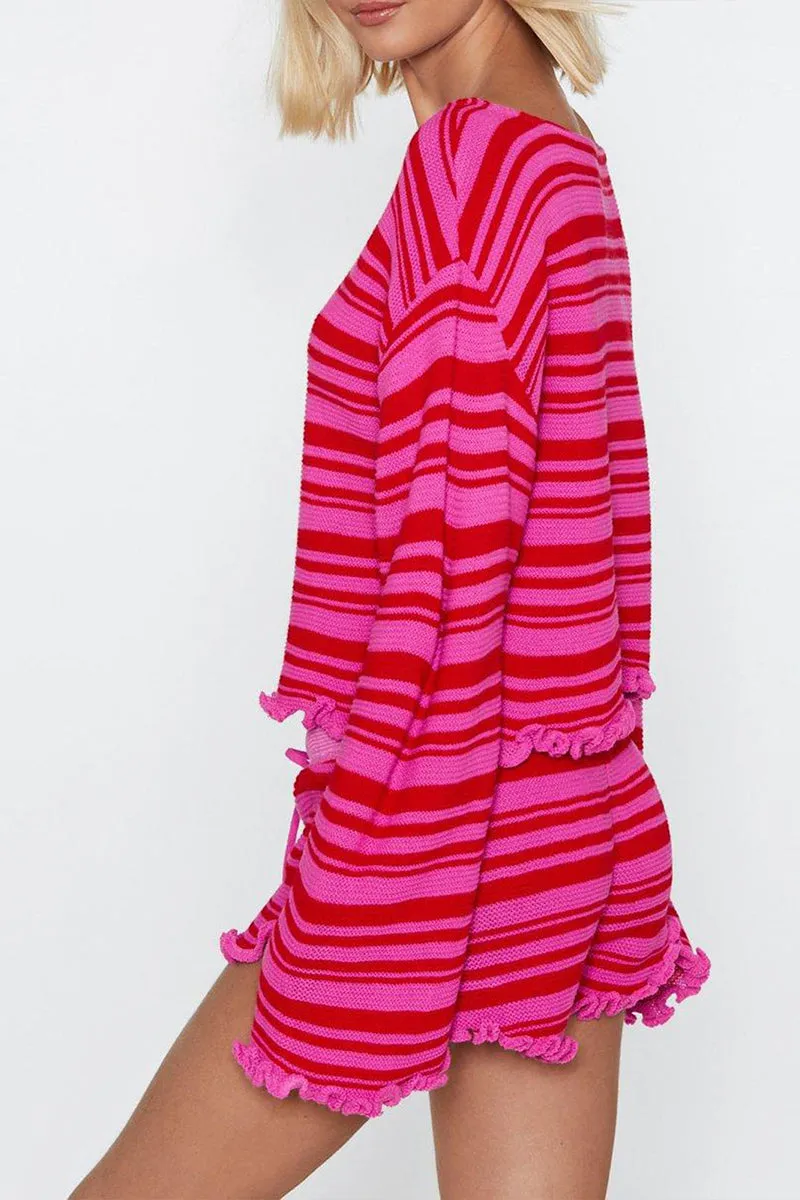 US3533 Stripe Knit Shirt and Shorts Set