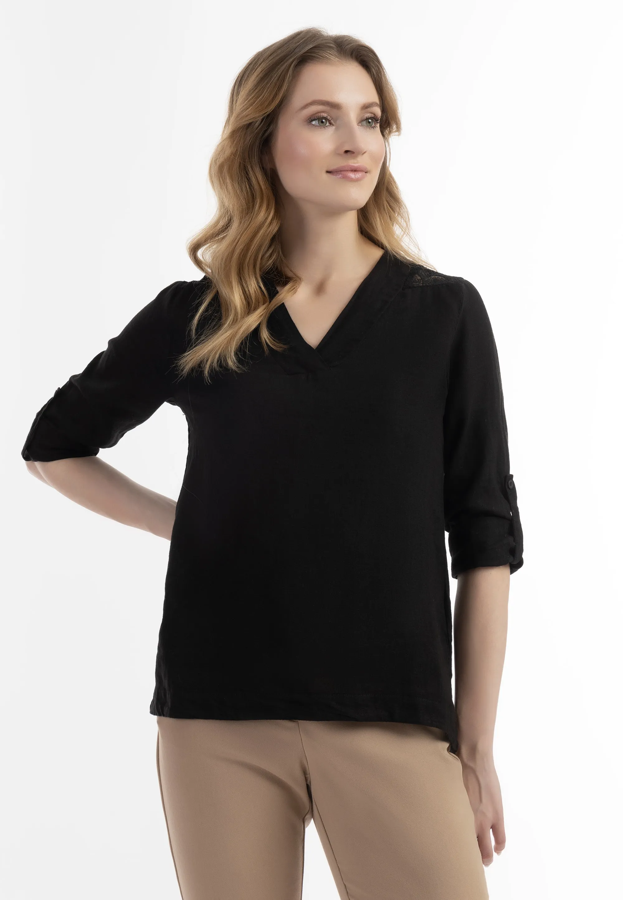 Usha Women's Blouse Shirt With Lace