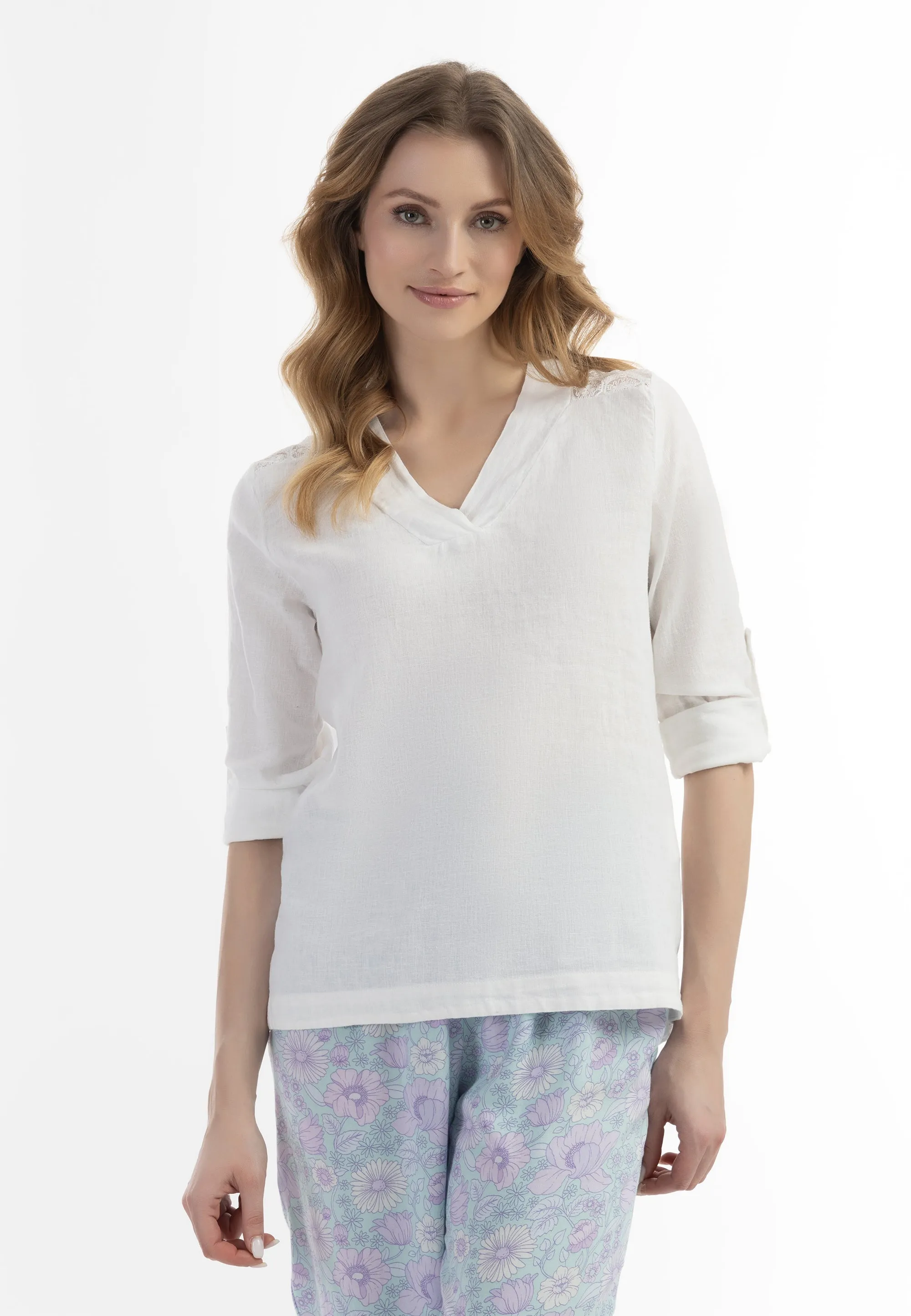 Usha Women's Blouse Shirt With Lace