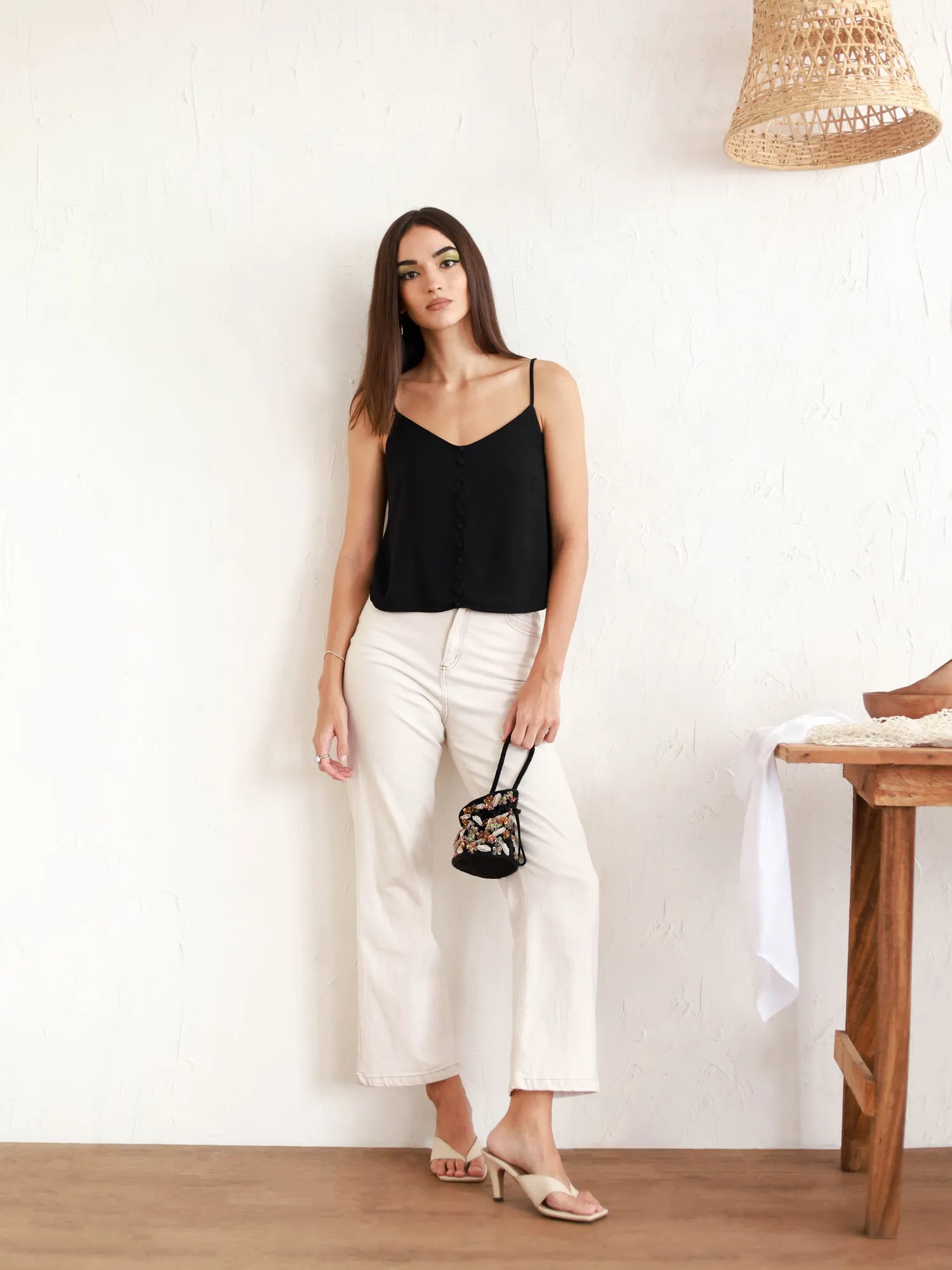 V-Neck Button Down Cami Top