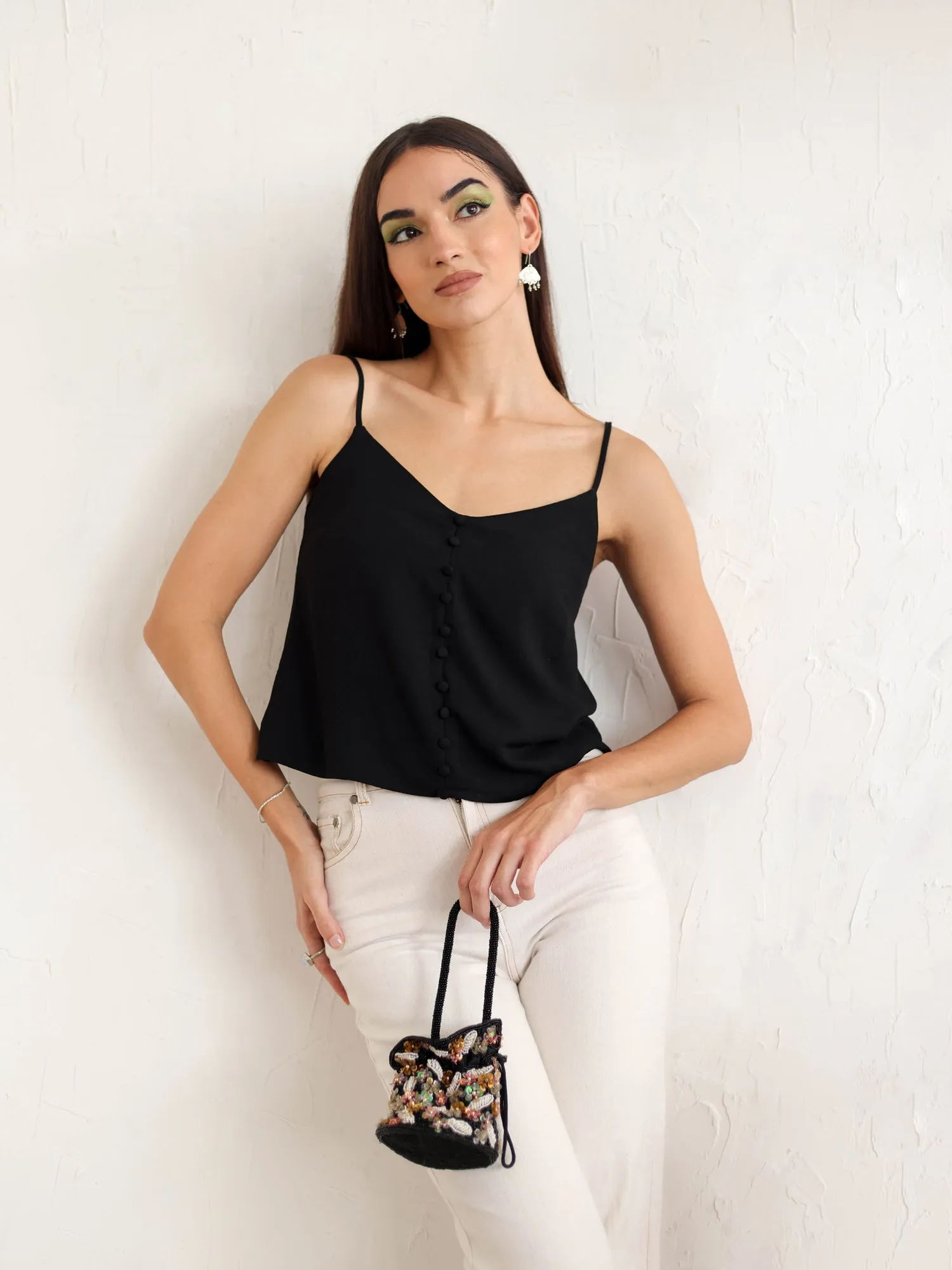 V-Neck Button Down Cami Top