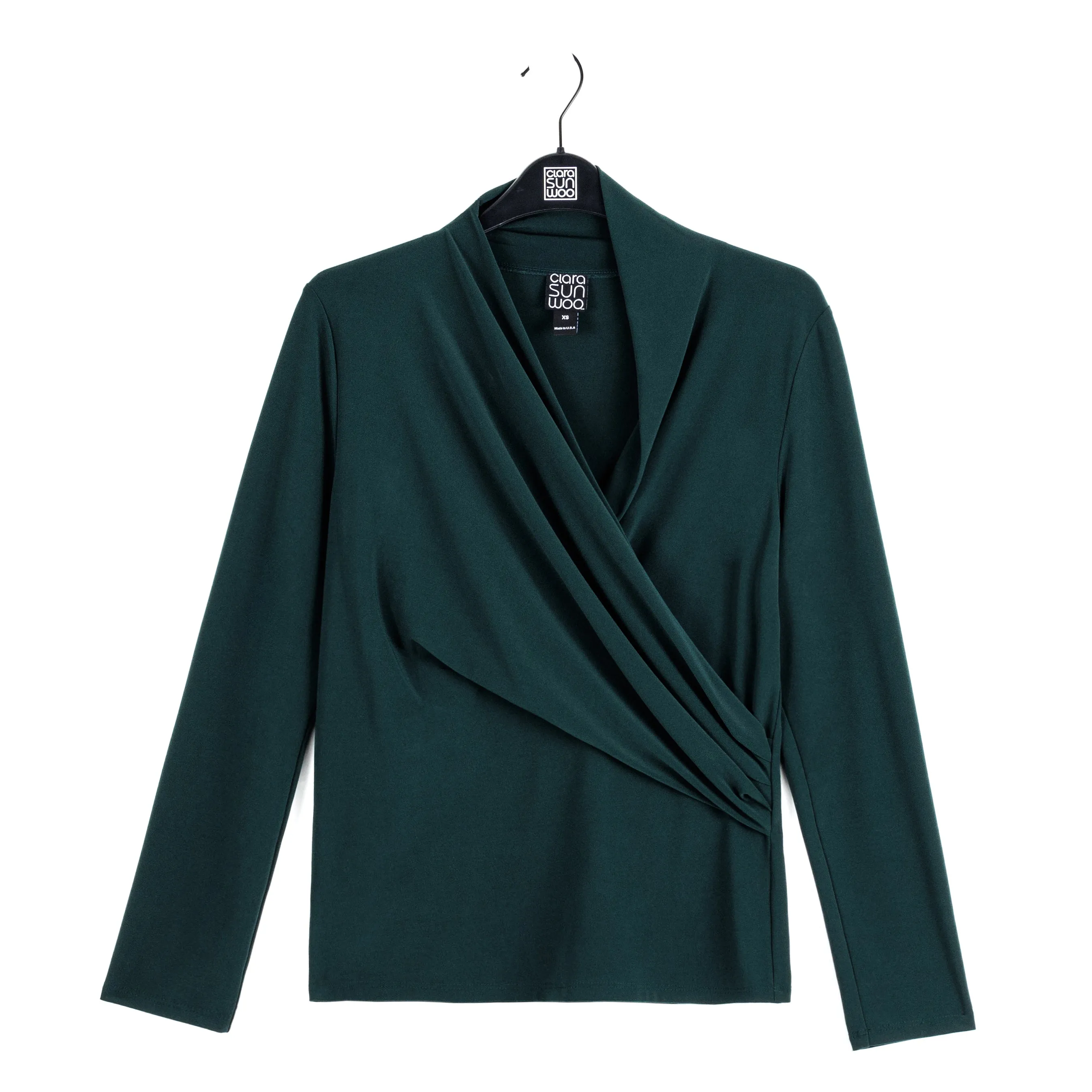 V-Neck Draped Pleat Top - Hunter Green - Final Sale!