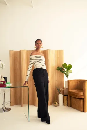 Vertical Stripe Open Shoulder Top