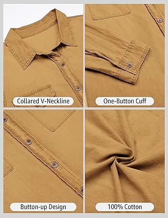 Vetinee Women's Lapel Button Down Collared Casual Long Sleeve Pocket Denim Shirt Tops