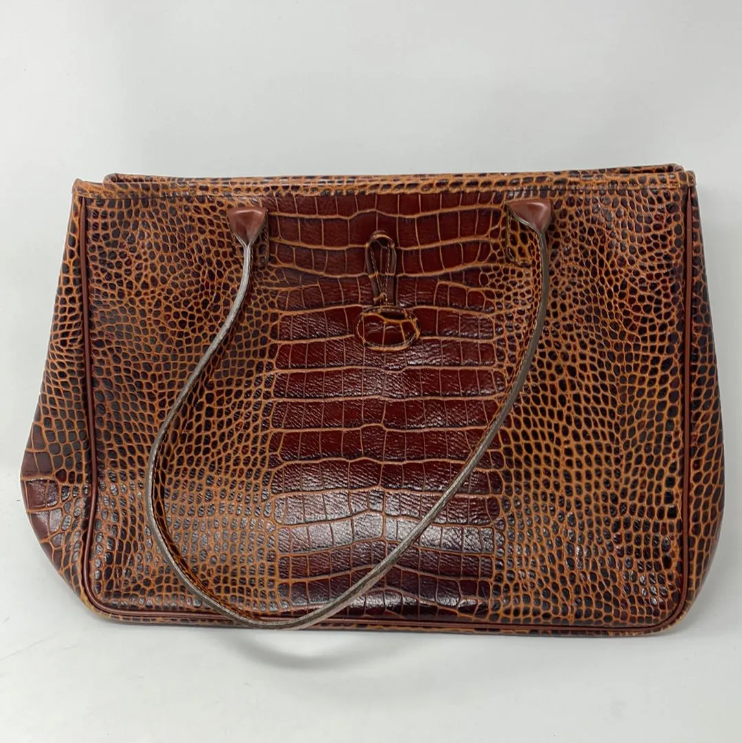 Vingtage: Longchamp Hazelnut Patent Croc Embossed Leather Tote