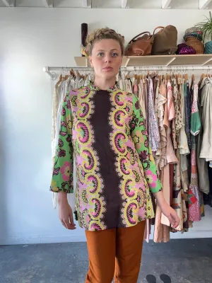 Vintage Green, Pink & Brown Mod Floral Tunic