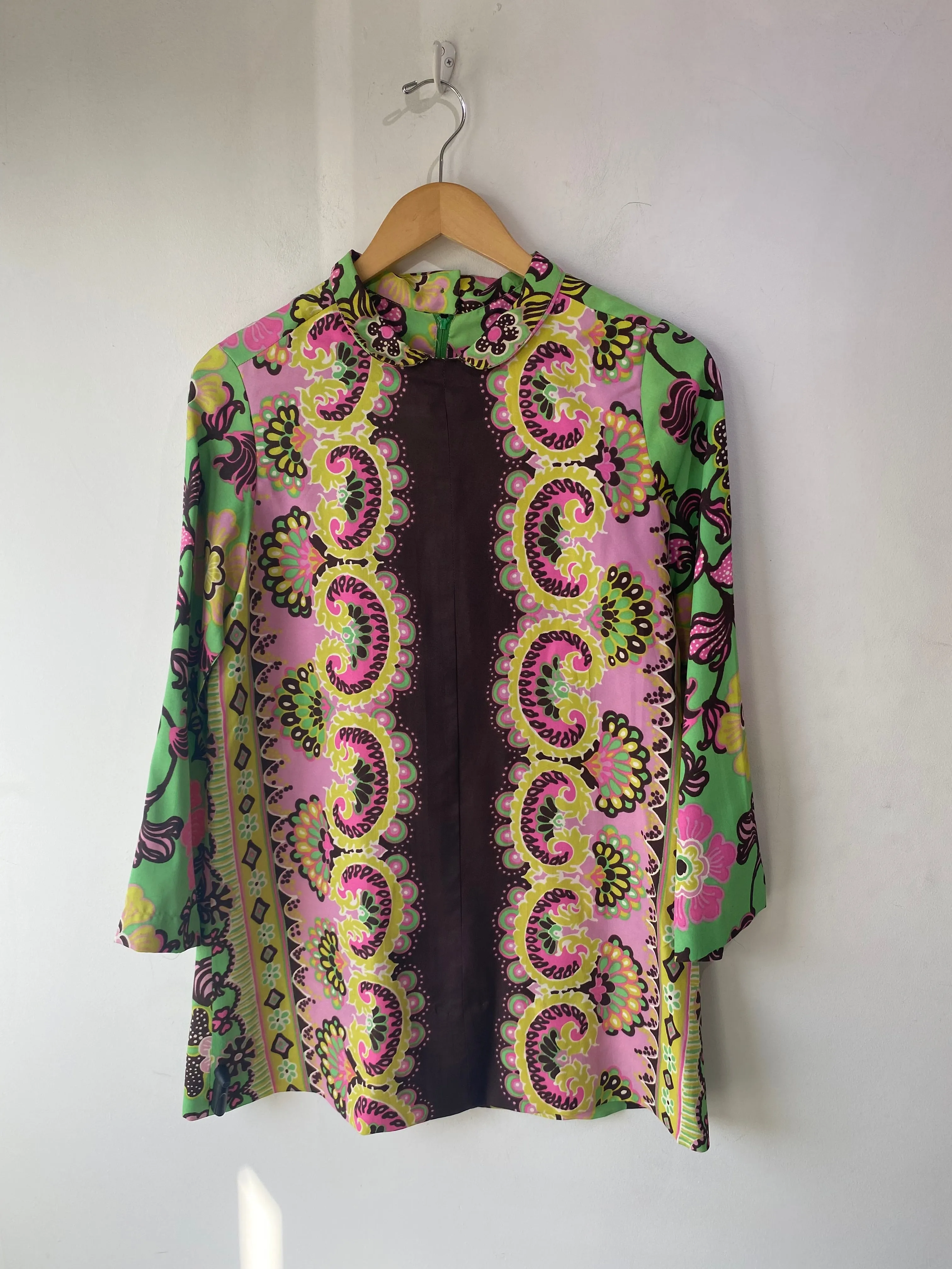 Vintage Green, Pink & Brown Mod Floral Tunic