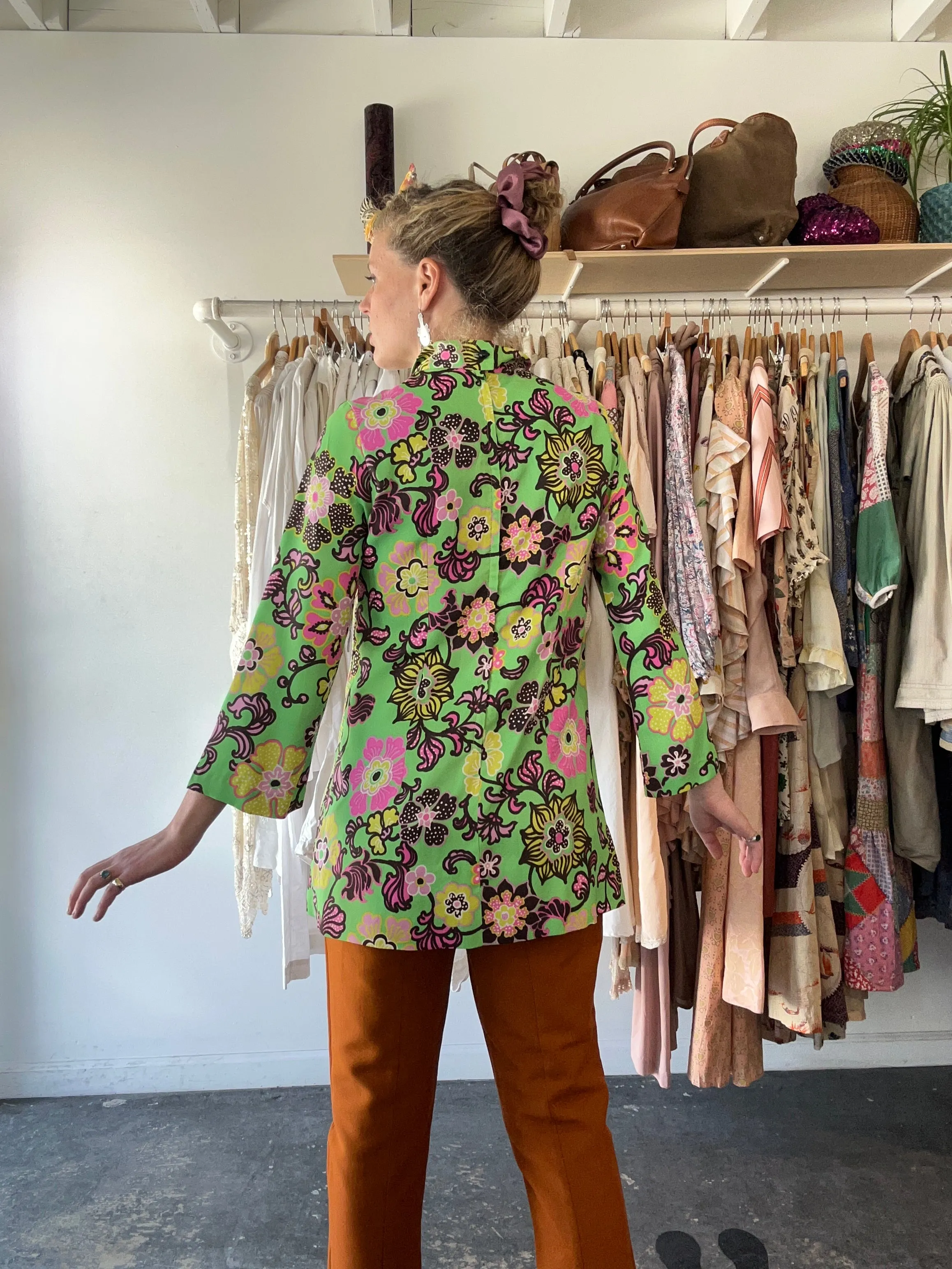 Vintage Green, Pink & Brown Mod Floral Tunic