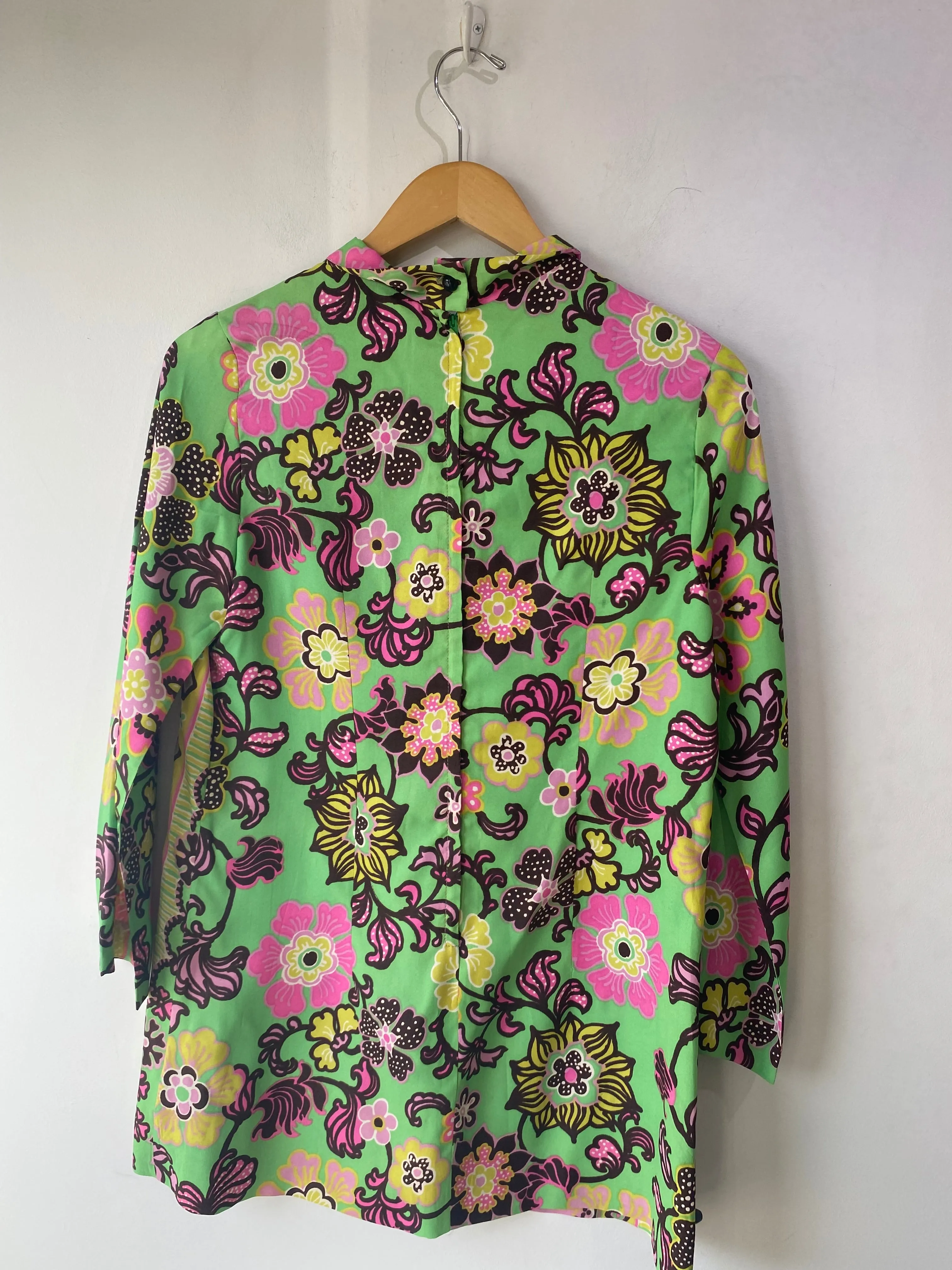 Vintage Green, Pink & Brown Mod Floral Tunic