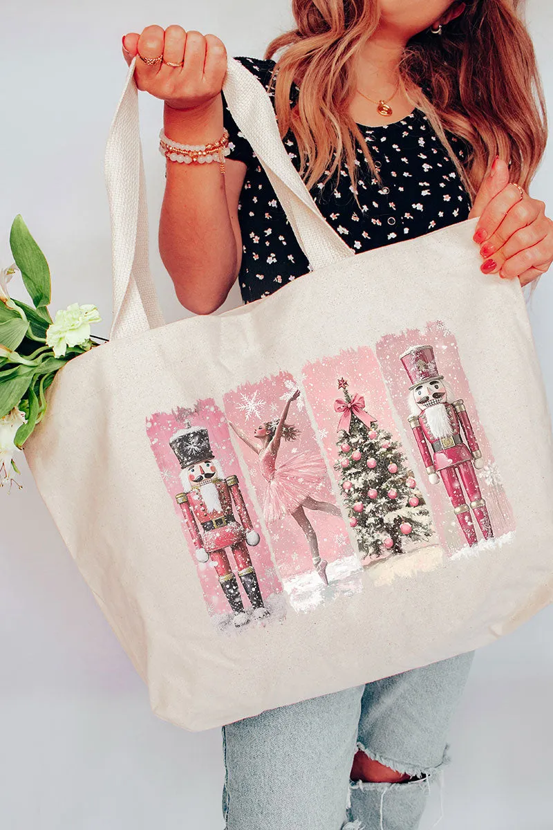 Vintage Nutcracker Christmas Canvas Jumbo Tote
