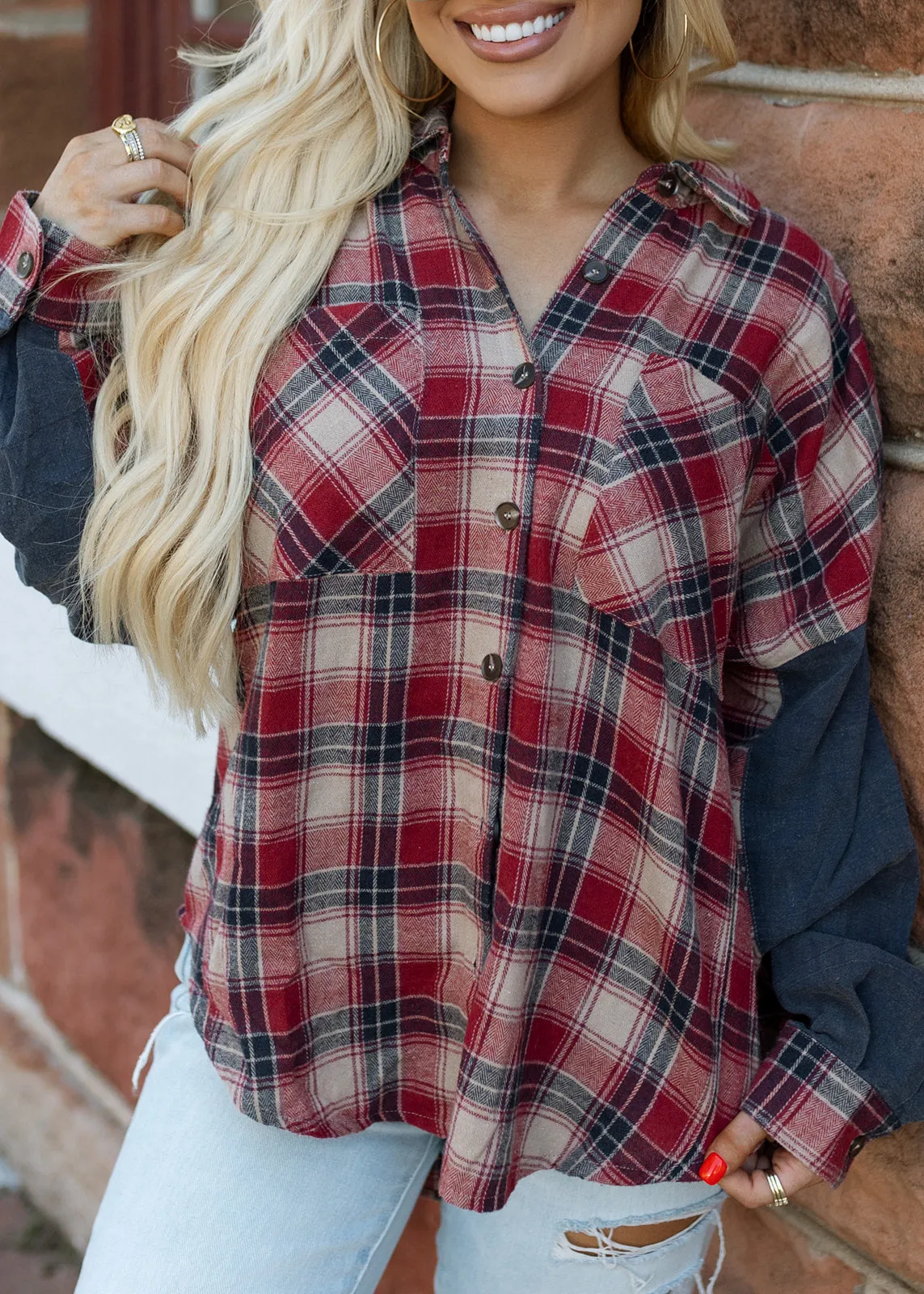 Vintage Red Plaid Button Down Shirt