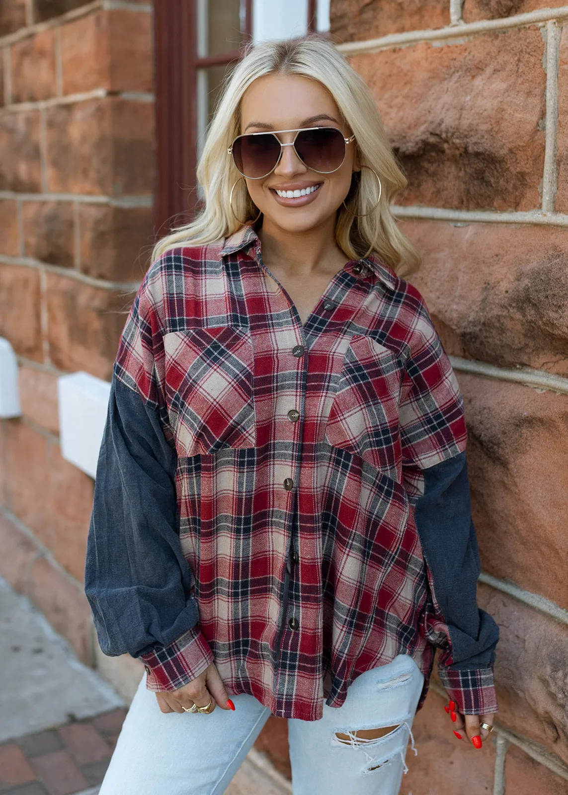 Vintage Red Plaid Button Down Shirt