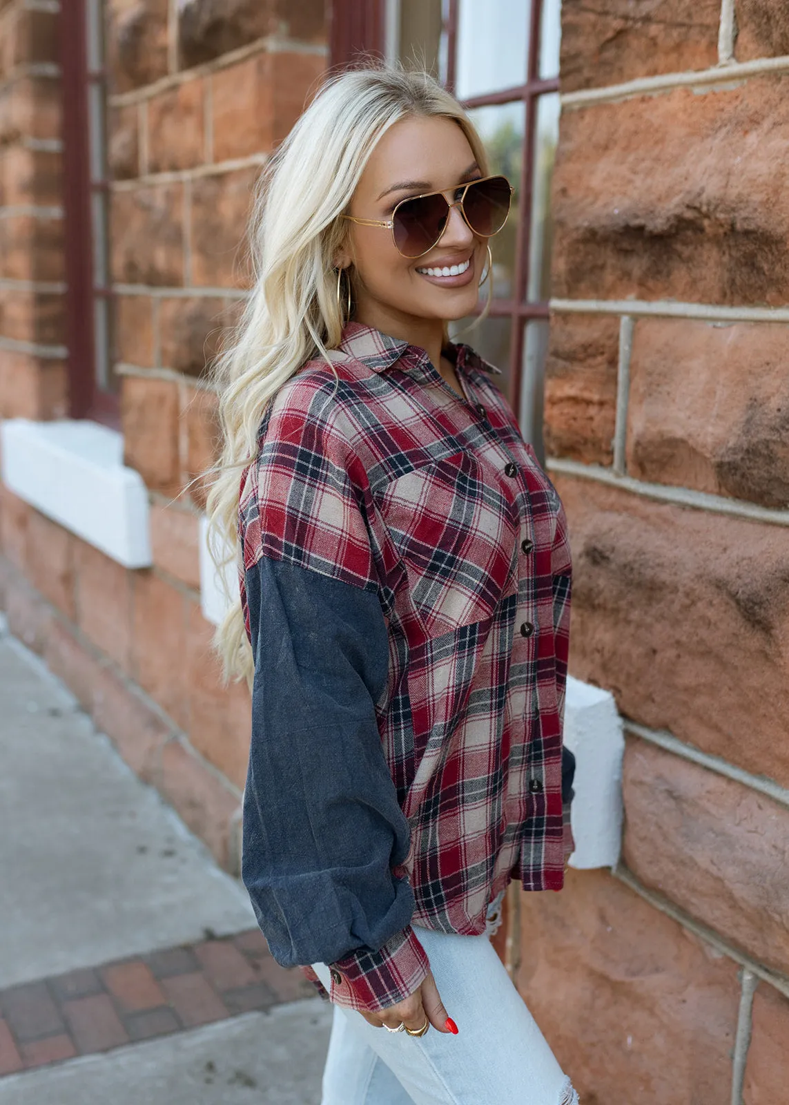 Vintage Red Plaid Button Down Shirt